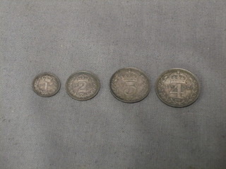 A 1907 Edward VII Maundy money set comprising fourpence, thruppence, tuppence and one penny