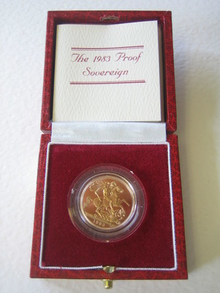 A 1983 gold proof sovereign, cased