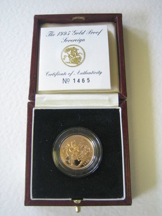 A 1995 gold proof sovereign, cased