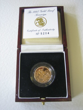 A 1997 gold proof sovereign, cased