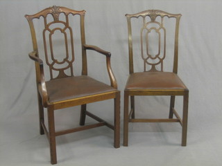 A set of 6 Edwardian Chinese Chippendale style dining chairs comprising 2 carvers and 4 standard chairs