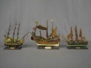 3 various wooden models - The Cutty Sark, HMS Victory and The Golden Hind