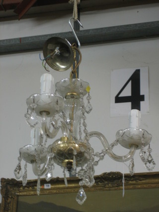 A glass 3 light electrolier hung lozenges
