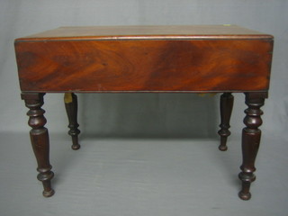 A Victorian rectangular mahogany bidet complete with china liner, raised on turned supports 25"