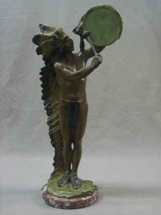 A bronze figure of a standing American Lady Indian, the base marked C H Hapres 1906 18"