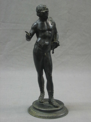 After the antique, a 19th Century bronze figure of a standing naked classical man 11"