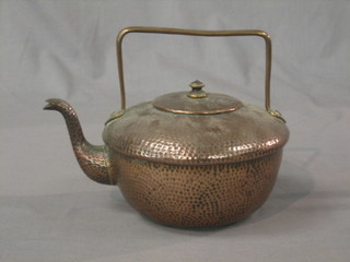 A circular planished copper teapot 8", the base with old mark 8" 