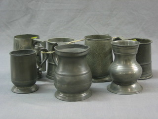 2 Victorian pewter tankards and 5 other pewter tankards