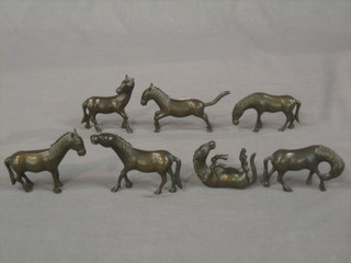 7 various Oriental bronze figures of horses 2"