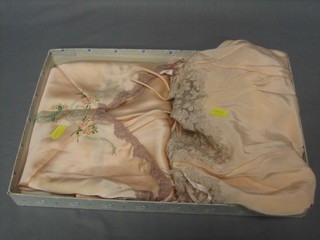A Five Feathers Lingerie 1930's  pink satin slip/night dress and 1 other, boxed