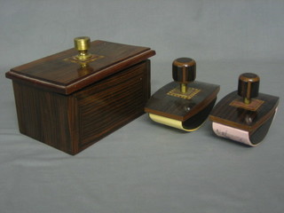 A wooden trinket box 8" and 2 wooden blotters 5"