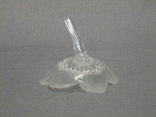 A Lalique glass ornament in the form of a poppy head, stem marked Lalique 3"
