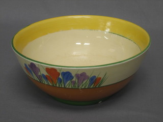 A circular Clarice Cliff Crocus pattern bowl, base marked Bizarre by Clarice Cliff 7 1/2" (some rubbing)