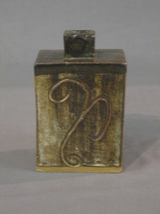 A square Art Pottery flask 5"