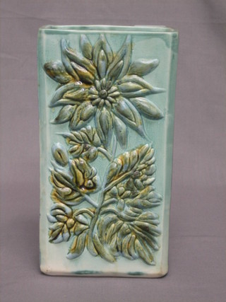 A turquoise rectangular Art Pottery vase, base marked Harmony Cornwall 8 1/2"