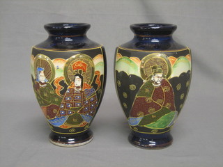 A pair of Japanese late Satsuma octagonal shaped vases 9 1/2"