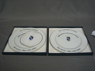 2 Champagne Academy Millennium celebration dinner plates, Savoy May 11th 2000, together with invitation and menu