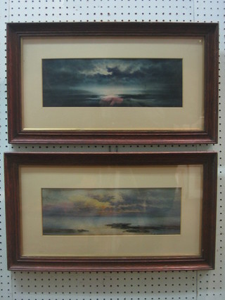 F H Vaughan, pair of watercolour drawings "Sea Scapes at Dusk" 5" x 14 1/2"