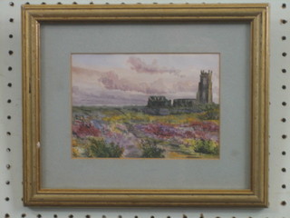 Watercolour drawing "Moorland Scene with Ruined Abbey" 5" x 7"