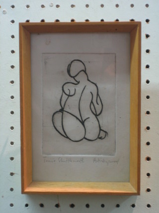 T Shuttleworth, modernist artists proof "Seated Naked Lady" 5" x 3 1/2"