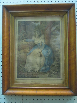 After Cosway, an 18th/19th Century coloured print "Mrs Fitzherbert" contained in a maple frame 11" x 8 1/2"