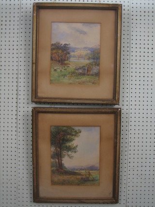 A pair of watercolour drawings "Rural Scenes with Well and Cattle" 11" x 8 1/2"