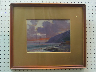 Oil on board "Bay at Dusk with Fishing Boats" indistinctly signed 6" x 8 1/2"