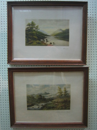 After H Lawes, a pair of coloured prints "Earlswater and a Welsh Mountain Scene" 7" x 12" contained in oak frames