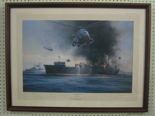 After Robert Taylor "Sea King Rescue, HRH Prince Andrew and His Crew Pick Up Survivors, Falklands 1984" signed in the margin  17" x 23"