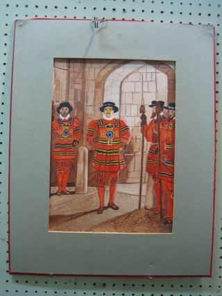 B P Kelleher, watercolour drawing "Colonel Fairfax and Yeomen in The Yeomen of the Guard" 12" x 10"