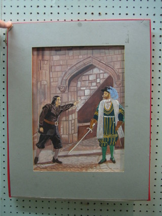 B  P Kelleher, 5 watercolour drawings -  "Elsie Maynard and Jack Point as The Merry-Man and His Miad in The Yeomen of The Guard", "Wilfred Shadbolt and Lieutenant of The Tower in The Yeomen of the Guard", "Giuseppe Palmieri and Marco Palmieri in The Gondoliers"  and  "Sir Desparate Murgatroyd and Mad Margaret in Ruddigore" and "Sir Desparate Murgatroyd in Ruddigore"  12" x 9 1/2" 