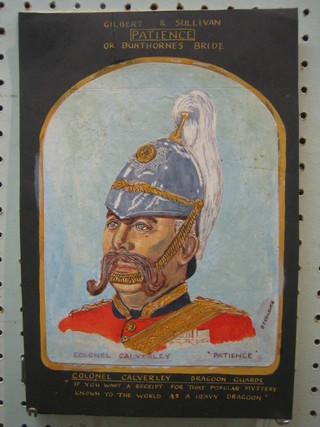 B P Kelleher, watercolour drawing "Colonel Calverley in Patience" 9" x 7"