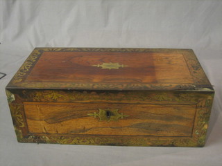 A Victorian rosewood and brass inlaid writing slope with hinged lid 20" (requires some attention)