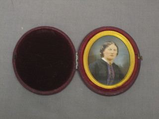 Arthur Weigall, portrait miniature of "Caroline de Hursey",  contained in a leather carrying case 3"