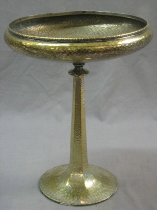 An Art Nouveau planished silver plated pedestal bowl/tazza 13"