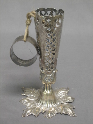 A Victorian pierced silver epergne holder, Sheffield 1873 together with a silver napkin ring 4 ozs