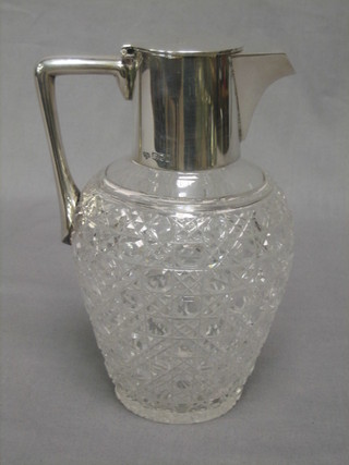 An Edwardian cut glass claret jug with silver mounts, London 1905 (marks rubbed)