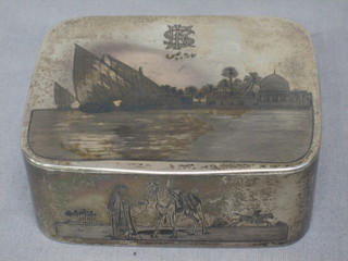 An Eastern rectangular silver box with Niello decoration and hinged lid 7 ozs