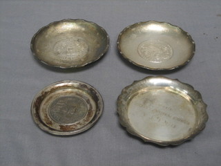 3 circular silver Eastern dishes set coins and 1 other