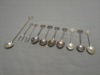 An Eastern silver cocktail spoon, 7 teaspoons and 2 cherry forks 2 ozs