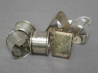 3 silver napkin rings, 2 ozs and 3 other napkin rings