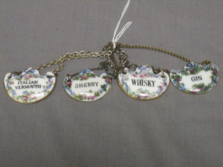 4 Royal Crown Derby decanter labels - Italian Vermouth, Whisky, Gin and Sherry 