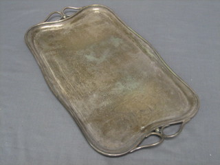 An Art Nouveau silver plated twin handled bottle tray 14"