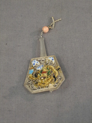 A Continental pierced silver and enamelled brooch in the form of a mandolin
