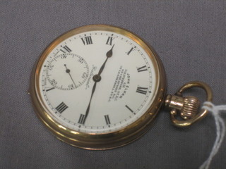 An open faced pocket watch by John Elkan contained in a 9ct gold open case