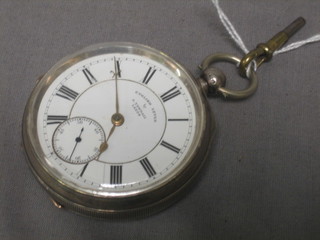 A gentleman's open faced pocket watch by A Yewdall of Leeds contained in a silver half hunter case