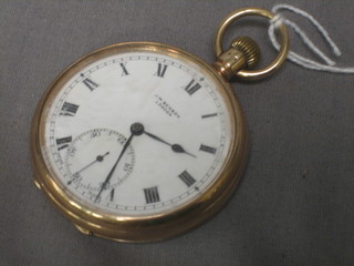 A gentleman's open faced pocket watch contained in a 9ct gold case by J W Benson