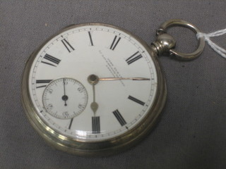 A Victorian open faced pocket watch by John Elkan contained in a silver case