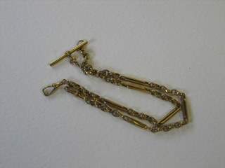 A 9ct hollow gold fetter link double Albert watch chain 16 1/2"