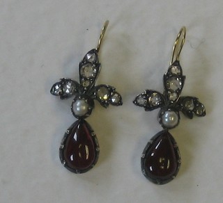 A pair of garnet and diamond set drop earrings approx. 1ct